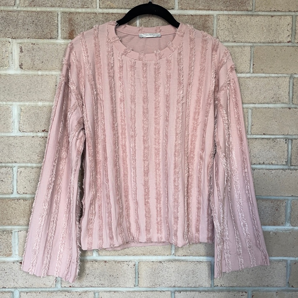 Zara Faux Fur Striped Bell Sleeve Top